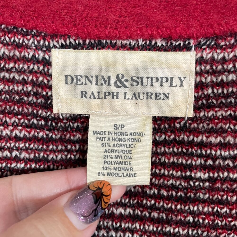 Denim & Supply Ralph Lauren Women S Red Black Mohair Wool Blend Plaid Cardigan - Picture 5 of 9
